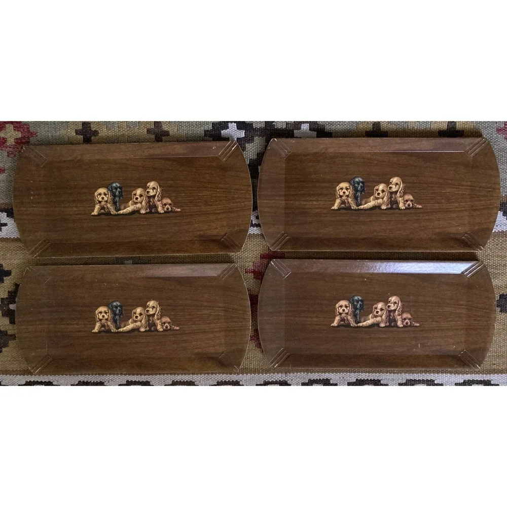 Vintage Hasko set of buffet luncheon lap serving trays puppies dogs litho 1950's